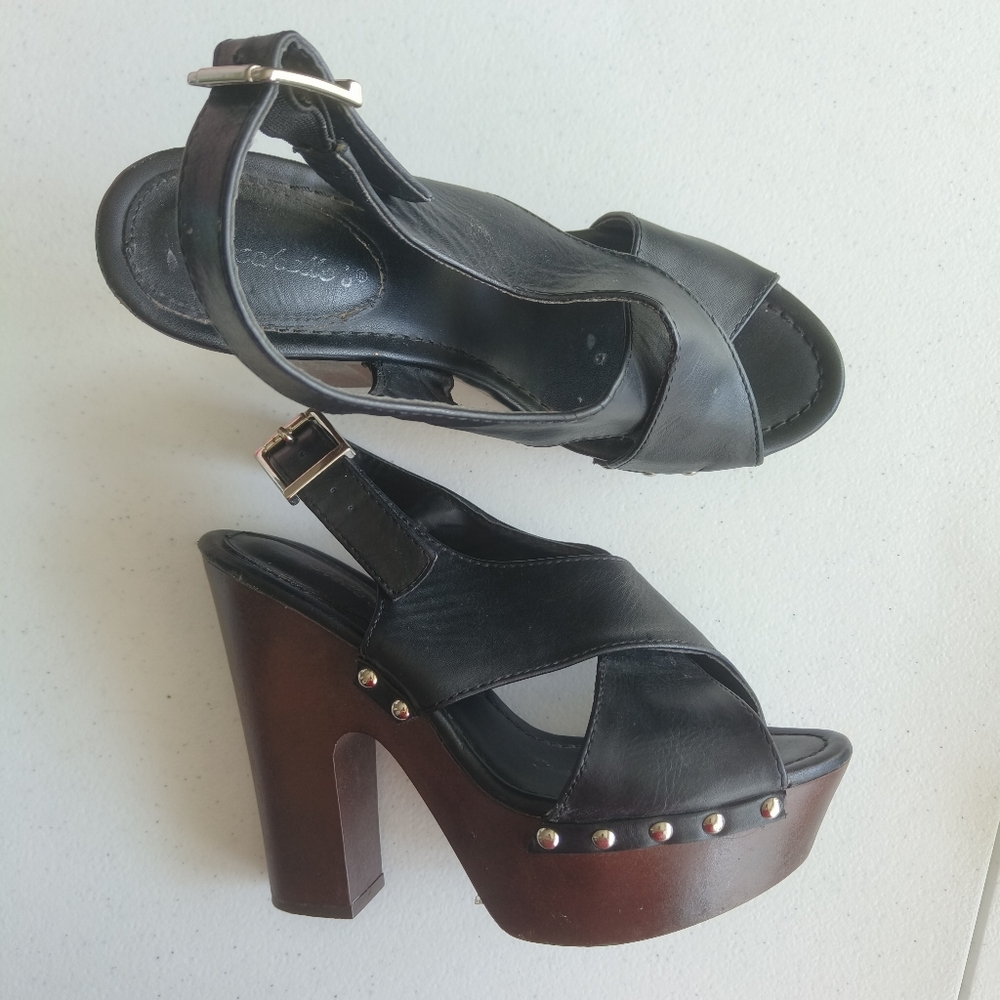 Breckelle's women's platform shoes size 8 Black/brown with open cross toe - Picture 3 of 12